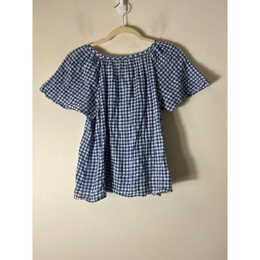 Xirena Blue White Check Cotton Shorts Set Sz XS